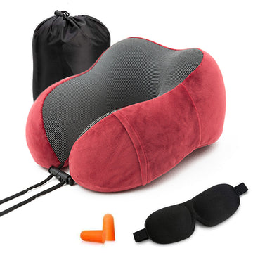 SKONYON 旅行用ネックピロー U字型 ソフト スローリバウンド 頸椎ヘルスケア 車用枕 レッド